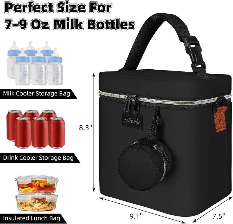 Fxady Breastmilk Cooler Bag with Ice Pack, Insulated Baby Bottle Tote Bag for 6 Bottles Up to 9 oz, Clip-On Pouch for Baby Essentials, Leakproof, Waterproof, Shoulder Strap for Nursing Moms - Image 2